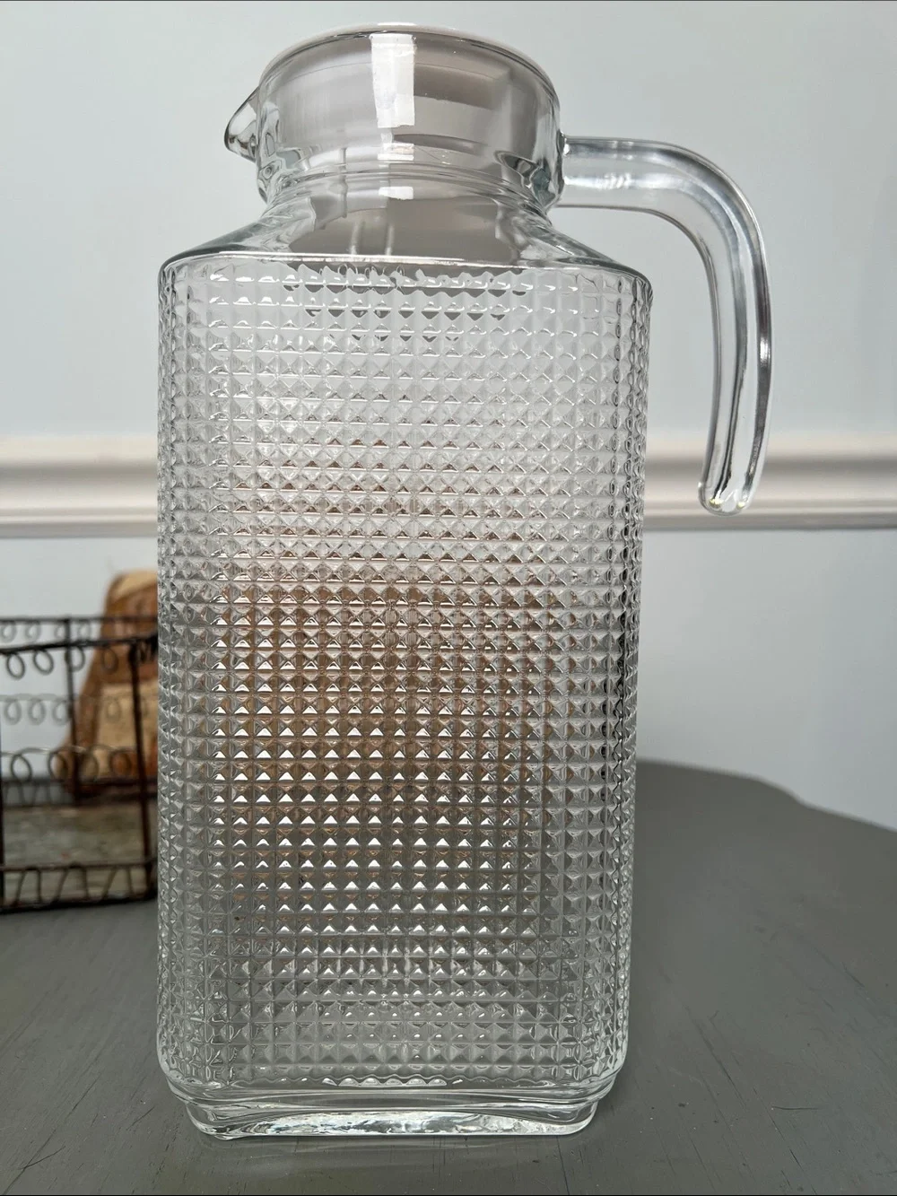 Clear Textured Glass Pitcher with Handle - Home Dining.